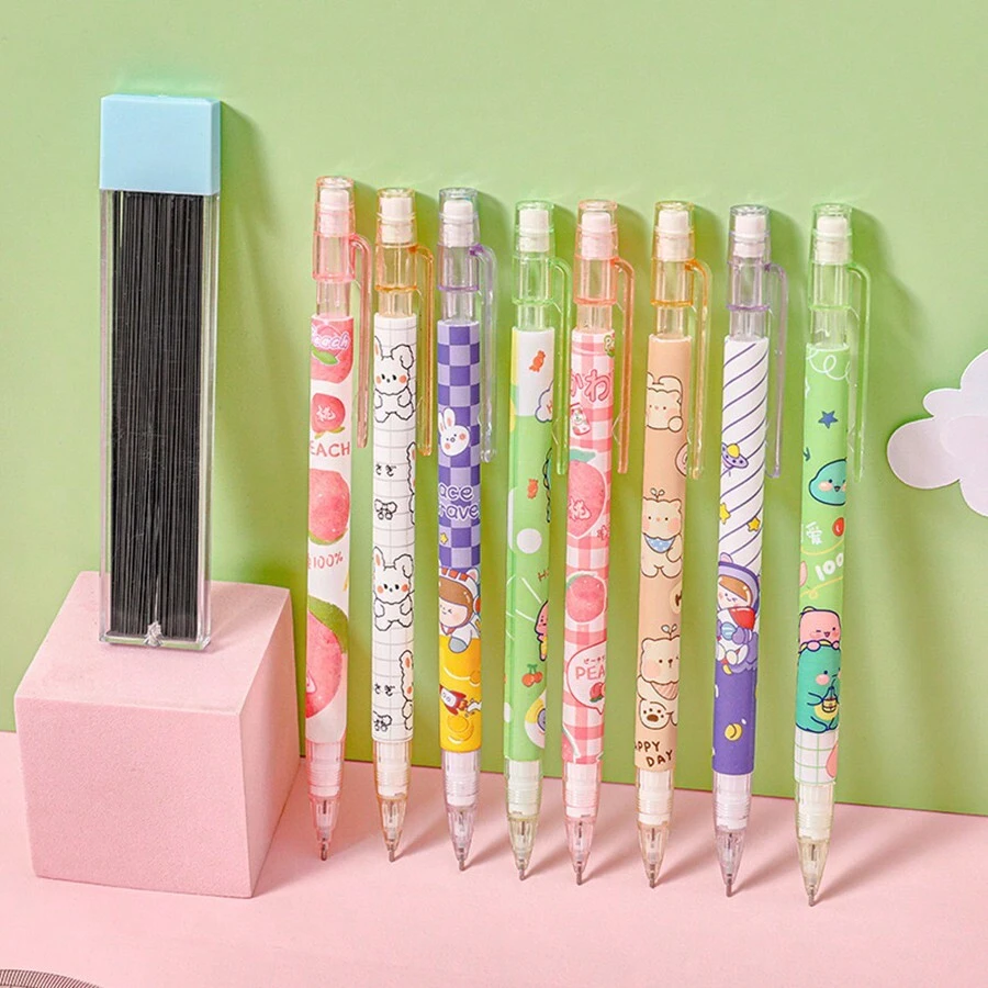 1 bộ/106 chiếc Bộ bút chì cơ họa tiết hoạt hình ngẫu nhiên, bao gồm 6 bút chì và 100 ruột chì thay thế, bút chì tự động 0,5mm dành cho học sinh và cực kỳ hấp dẫn - Nhiều màu - Xem 1