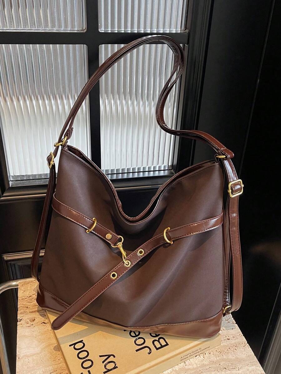 Dedoo 复古单肩包女秋冬2024新款时尚大容量便携手提包百搭多功能单肩包，旅行，购物，圣诞礼物。 - 咖啡棕 - 查看 1