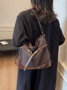 Dedoo 复古单肩包女秋冬2024新款时尚大容量便携手提包百搭多功能单肩包，旅行，购物，圣诞礼物。 - 咖啡棕 - 查看 5