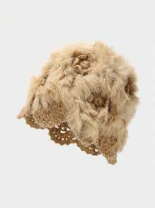 Mũ len lông thỏ pom pom dễ thương, móc tay chất lượng cao, phong cách Hàn Quốc, ấm áp cho mùa thu/đông, thanh lịch - Nhiều màu - Xem 2