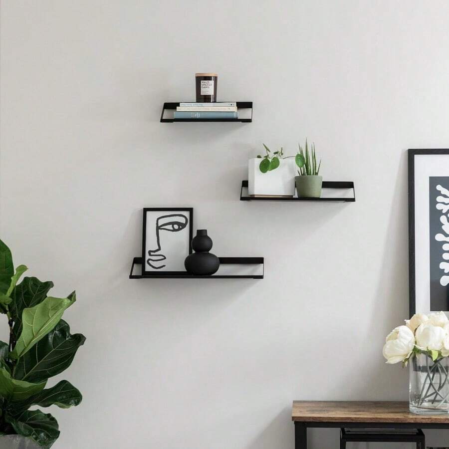 Wall Shelves 3 Part Floating Shelves Set Made Of Metal And Real