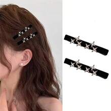 2 chiếc/bộ kẹp tóc đính đá ngôi sao nhung Pháp tinh tế, kẹp tóc thiết kế hình trái tim thanh lịch sang trọng, thích hợp để tạo kiểu và đi chơi hàng ngày - Nhiều màu - Xem 1