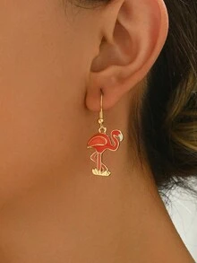 1 cặp bông tai hình chim hồng hạc tráng men nhiều màu sắc thời trang & thanh lịch - chim hồng hạc - Xem 3