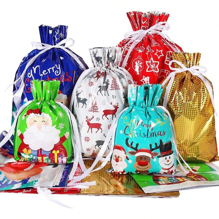 20 túi đựng quà rút dây ngày lễ, 20 túi đựng quà bằng giấy bạc Giáng sinh, túi đựng quà tặng tiệc Giáng sinh (Lớn, vừa, nhỏ) - Nhiều màu - Xem 1