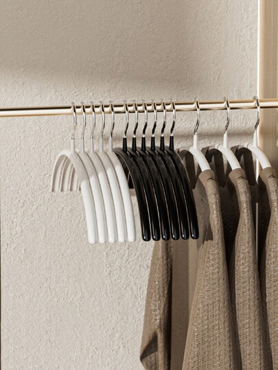 5/10pcs,Light Luxury And Heavy Duty Semi-Circular Impregnated Plastic Hangers, Anti Slip And Thick Style Clothing Supports, Household Hangers, Dormitories, Bedrooms, Dry And Wet Dual-Purpose