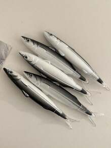 Bộ 5 chiếc/bộ bút bi sáng tạo hình cá đại dương, đồ dùng học tập mới lạ 0,5mm mực đen bút cá giả - 5 chuồng cá muối đen - Xem 5