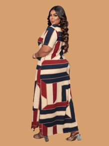 Kit 2 Long Plus Size Dresses Party Casual Elegant Evangelical Fashion - Khối lập phương sang trọng + Đen trơn - Xem 3