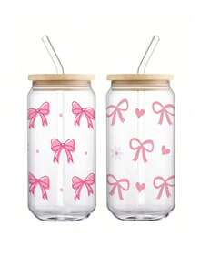 （1 个 550ml 玻璃杯 + 吸管 + 吸管刷），粉色蝴蝶结，高硼硅玻璃，密封竹盖和吸管，适用于圣诞节、万圣节、办公室和学校、咖啡、茶、啤酒、果汁、冷热饮料、冰沙、可重复使用、保温，适用于派对、节日、感恩节、教师节、节日礼物，适合妈妈、男朋友/女朋友、最好的朋友、新娘。（贴纸需要自己粘贴）随机款式 - 彩色 - 查看 10