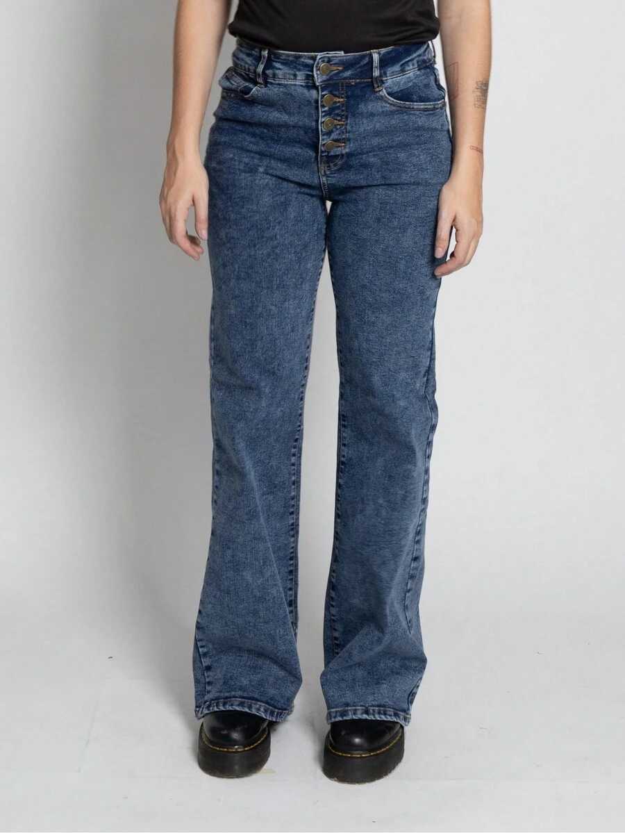 Wide Leg Jeans Youth Wide Leg High Waist Multi-Button. - Dusty Blue - View 1