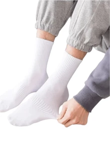 5 paires/10 paires/20 paires Chaussettes d'hiver épaisses noires et blanches pour hommes, mode, décontractées, confortables, respirantes, anti-odeur, sports d'extérieur, course, fitness, chaussettes de compression jusqu'au genou, loisirs d'affaires, vacances, chaussettes hautes noires et blanches. Cadeaux de Noël, Thanksgiving, Nouvel An (épais)