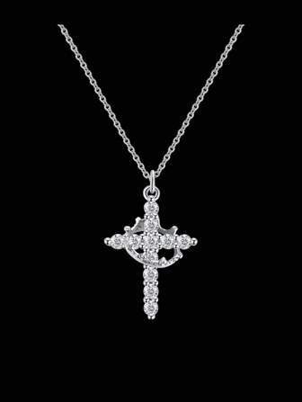 CCO 1pc Cross Pendant Crown Decor Chain Necklace, Holiday Gift