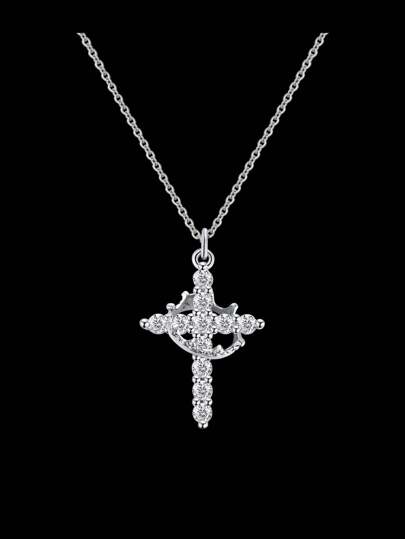 CCO 1件十字架吊坠和皇冠装饰链项链，节日礼物