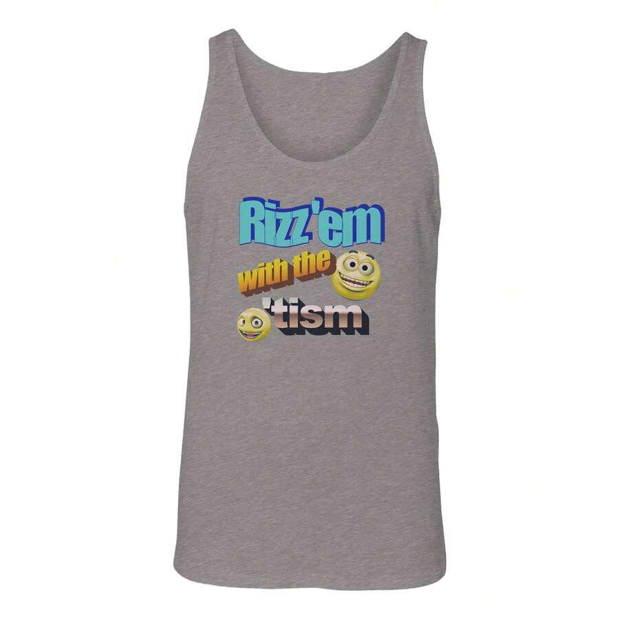 Nearly There Rizz With Tism Mens Graphic Cotton Tank Top - Grey - View 1