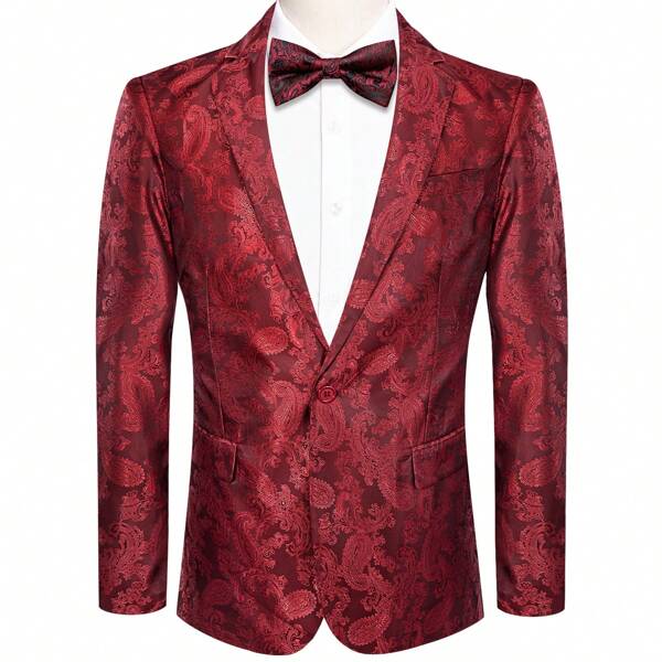 Docapeiton Giacca da uomo stile tuxedo per cena, in taglio regolare, con collo sciallato e stampa paisley, adatta per cerimonia e festa