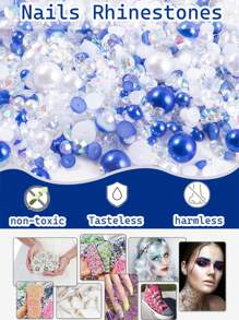 1.060Z，彩色树脂美甲珍珠和水钻用于服装装饰，半圆形平底珍珠用于美甲装饰美甲用品指甲美甲饰品美甲宝石 - 彩色 - 查看 3