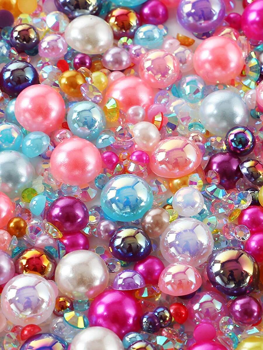 1.060Z，彩色树脂美甲珍珠和水钻用于服装装饰，半圆形平底珍珠用于美甲装饰美甲用品指甲美甲饰品美甲宝石 - 彩色 - 查看 1