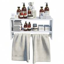 Cabideiro De Parede Arara Suspenso Em Mdf Com Nicho 70cm Cor Branco e Preto