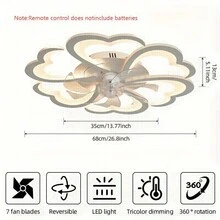 带遥控器的现代 LED 吊扇 - 6 档可调，适合客厅、办公室、咖啡厅、卧室、厨房 | 包括安装硬件和防霉设计 - 彩色 - 查看 5