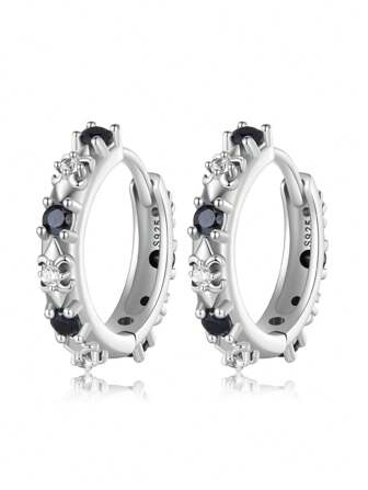 WOSTU 1 par massiva 925 sterlingsilverörhängen i svart zirkonia onyx för kvinnor, irisblomma, vintage-stil, öronklämmor, festsmycken, present