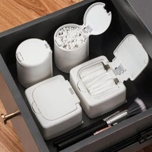 Mini Storage Box With Lid, Portable Pop-Up Organizer Box, Plastic Desktop Organizer Bucket, Dust-Proof Clean Swab Sorting Box, Suitable For Storing Cosmetics/Dental Floss/Paper Clips/Pins/Makeup Pads/Rubber Bands/Jewelry/Craft Supplies, Desk Drawer Organizer (Square/Round)