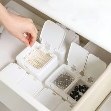 Mini Storage Box With Lid, Portable Pop-Up Organizer Box, Plastic Desktop Organizer Bucket, Dust-Proof Clean Swab Sorting Box, Suitable For Storing Cosmetics/Dental Floss/Paper Clips/Pins/Makeup Pads/Rubber Bands/Jewelry/Craft Supplies, Desk Drawer Organizer (Square/Round)