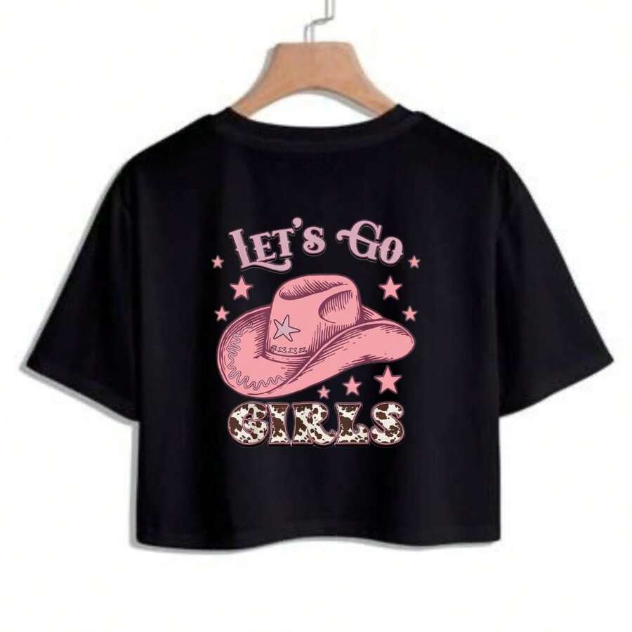 Cropped Country T-Shirt Pink Hat Cropped Cotton - màu đen - Xem 1