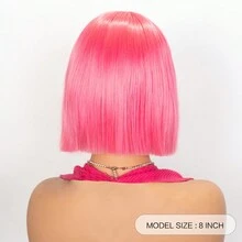 NOBLE 女士合成假发 粉色假发 8 英寸短直发波波头假发 带刘海 合成耐热纤维假发 可爱彩色假发 日常派对用 - 粉色 - 查看 7