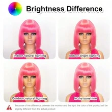 NOBLE 女士合成假发 粉色假发 8 英寸短直发波波头假发 带刘海 合成耐热纤维假发 可爱彩色假发 日常派对用 - 粉色 - 查看 11