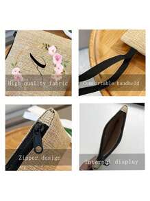 Printed With The First Letter And Floral Wreath Pattern Portable Handheld Wallet Portable Small Bag Suitable For Gift Giving Travel Small Package Lightweight Storage Bag Travel Washing Zipper Bag - Perfect For Travel And Vacation Parties Holiday Makeup Bag - Perfect Gift For Friends Family Or Oneself - Travel Bag Suitable For Both Men And Women For Women Wallet Mini Wallet Purse Wallet Wristlet Wallet Coin Wallet - Khaki - View 4