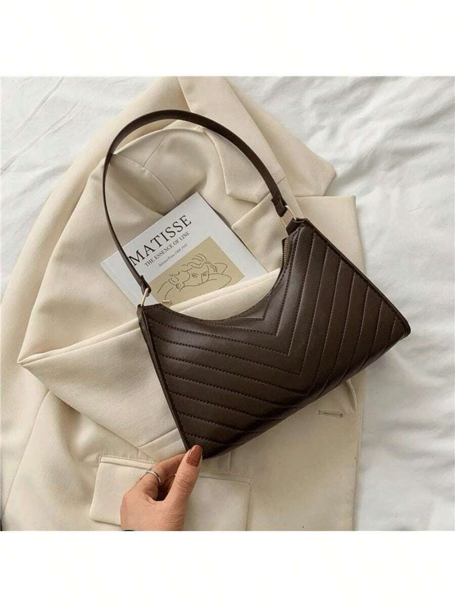 Women's Small Baguette Shoulder Bag Embroidered Crossbody Bag Fashion Blogger - 鏽棕色 - 查看 1