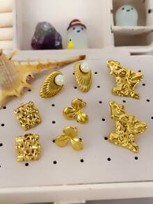 Hoa tai 3D lớn cho nữ Hoa tai cánh hoa sang trọng Bohemian Elegance Hoa tai kim loại mạ lớn - Vàng - Xem 7