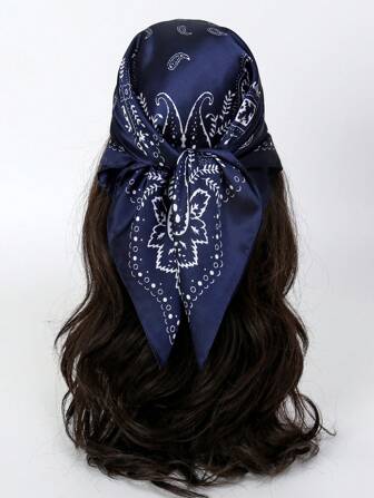 1pc Bandana Style Women Neckerchief, Silky Paisley Printed Square Scarf, Headband Head Wrap Accessory For Everyday Wear