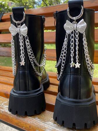 1/2pcs Detachable Metal Bowknot Chain Tassel Star Decor For Boots, Canvas Shoes, Sneakers, DIY Perforated Shoes Accessories, Also Applicable For Bag & Clothing Decoration