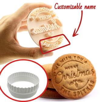 Personlized Christmas Cookie Stamps, Custom Cookie Baking Stamp With Your Name 3d Raised Design Merry Christmas Cookie Stamp Mold,Handcrafted Gift For Baking, Holiday Decorating, Bakers - Merry Christmas Cookie Stamp