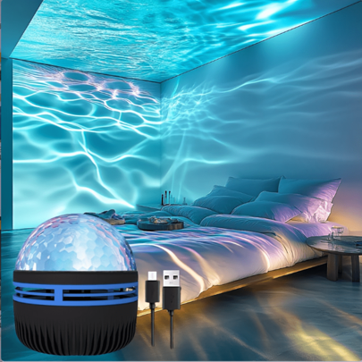 USB Powered Starlight LED Crystal Magic Ball Light With Water Ripple Effect, Freestanding Plastic Black Fixture Partially With Remote Control, Special Removable Lid, Non-Removable For Commercial Premises, Bedroom Ambiance And Festive Decoration