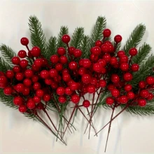 10 cành cây Giáng sinh nhân tạo có quả mọng đỏ - Cây Lingonberry bằng nhựa dùng làm vòng hoa ngày lễ và trang trí nhà cửa - Nhiều màu - Xem 1