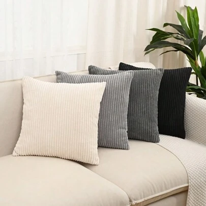 1pc Striped Corduroy Pillow Cover, No Pillow Insert, Black & Gray Combination, Suitable For Bedroom, Living Room, Sofa, Party Decor Gifts Birthday Graduation
