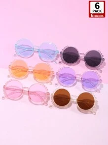 6 件套男女通用儿童可爱圆形果冻色个性化时尚眼镜，时尚装饰儿童眼镜，完美的礼物 - 彩色 - 查看 1