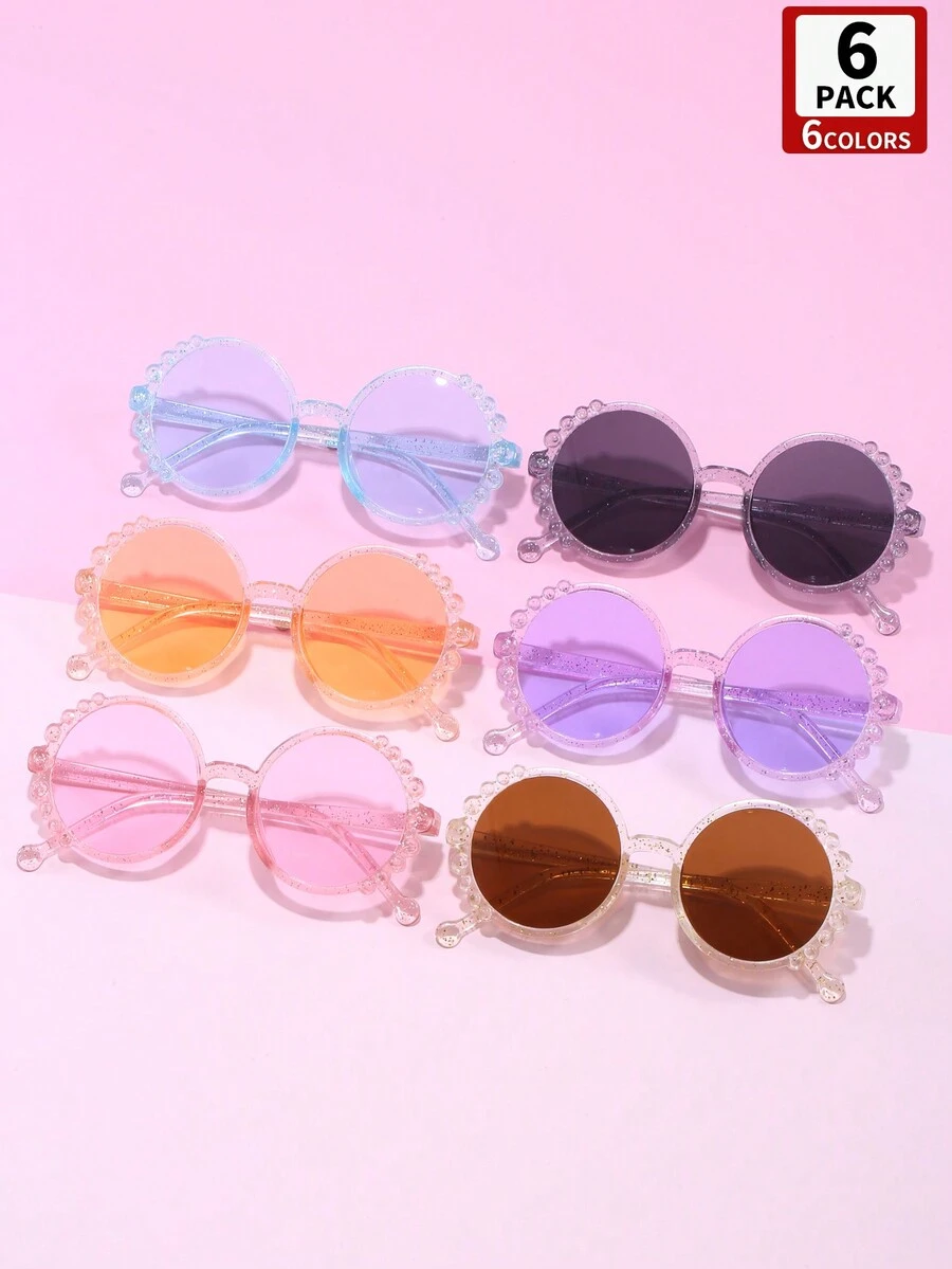 6 件套男女通用儿童可爱圆形果冻色个性化时尚眼镜，时尚装饰儿童眼镜，完美的礼物 - 彩色 - 查看 1