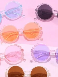 6 件套男女通用儿童可爱圆形果冻色个性化时尚眼镜，时尚装饰儿童眼镜，完美的礼物 - 彩色 - 查看 4
