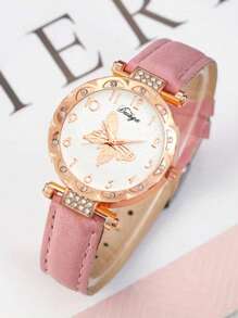 6 Pieces Girls Luxury Rhinestone Quartz Watch & Jewelry Set, Gift For Kids - Pink - View 4