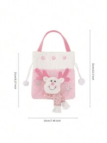 1 Piece Pink Gift Bag, Cute Gift Bag With Santa, Snowman, Elk For Christmas For Home Party Decoration, Holiday Gift Wrapping