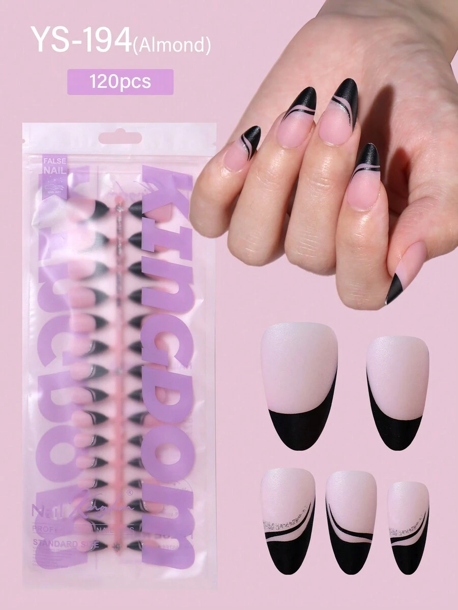 120 Cái/Túi Móng Tay Giả Thiết Kế Mới Hình Vuông Màu Hạnh Nhân Gel Mềm Làm Thủ Công Nhiều Màu In Ấn Chiều Dài Trung Bình Cho Móng Tay Giả - Nhiều màu - Xem 1