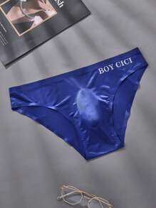 5pcs Men's Breathable Low Waist Triangle Briefs With Letters, Sporty & Sexy, Ice Silk, No Trace