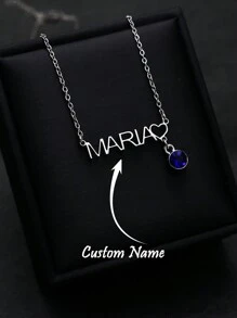 1pc Customized Name Necklace Personalized Name Necklace With Birthstone Pendant Exquisite Customized Stainless Steel Nameplate Pendant Necklace Choker Handmade Jewelry Birthday Gift Christmas Gift Valentine's Day Gift For Her Him - Gold - View 1
