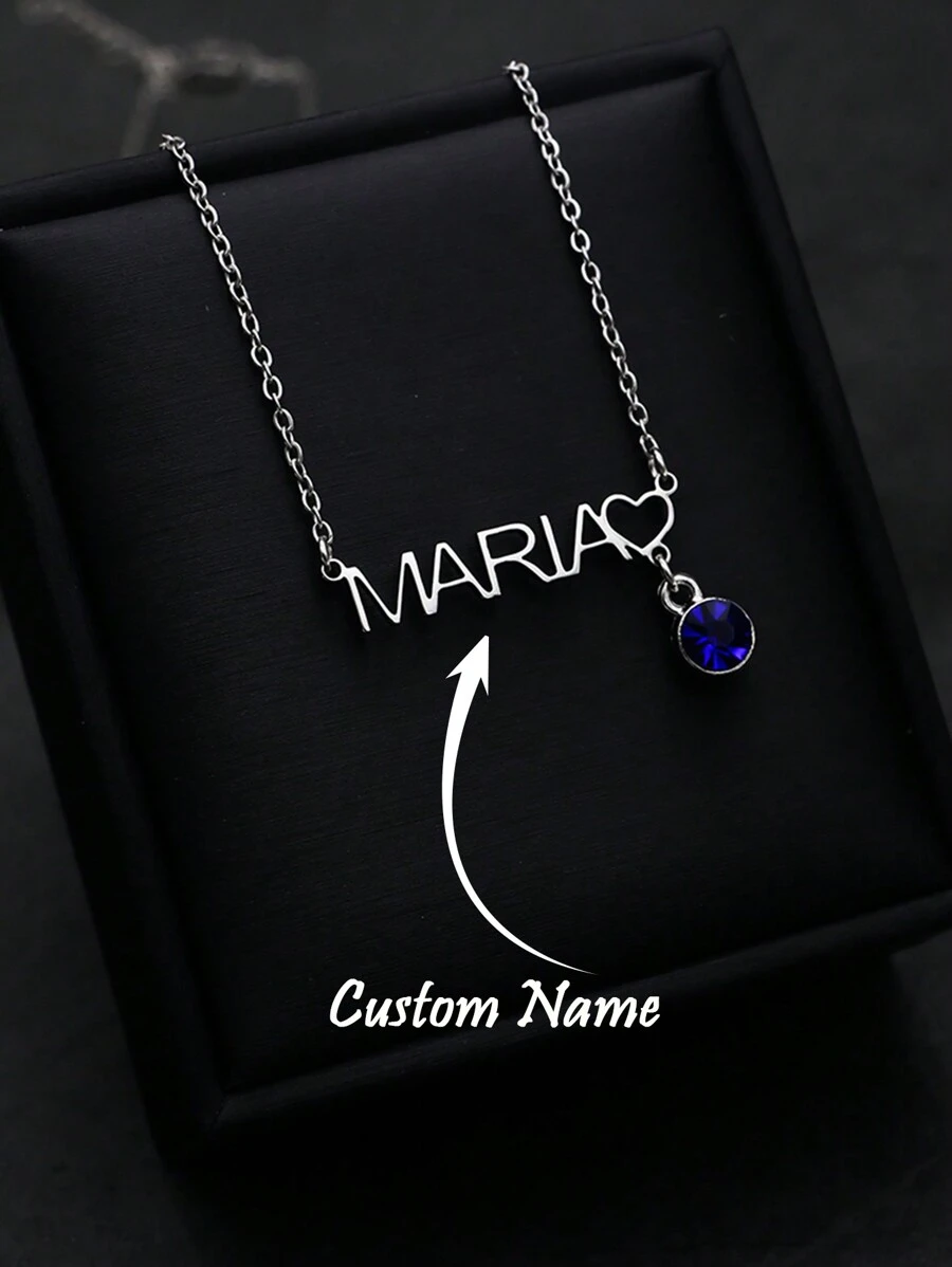 1pc Customized Name Necklace Personalized Name Necklace With Birthstone Pendant Exquisite Customized Stainless Steel Nameplate Pendant Necklace Choker Handmade Jewelry Birthday Gift Christmas Gift Valentine's Day Gift For Her Him - Gold - View 1