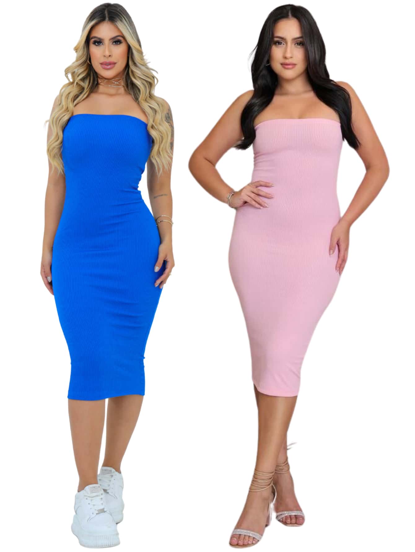 BELLA NET - Kit 2 Vestidos Midi Tomara que Caia Clássicos Modernos Casual Tecido Confortável - Barato, festa balada chá revelação dia das mães aniversario presente copa 2026 - Azul petróleo - Visão 1