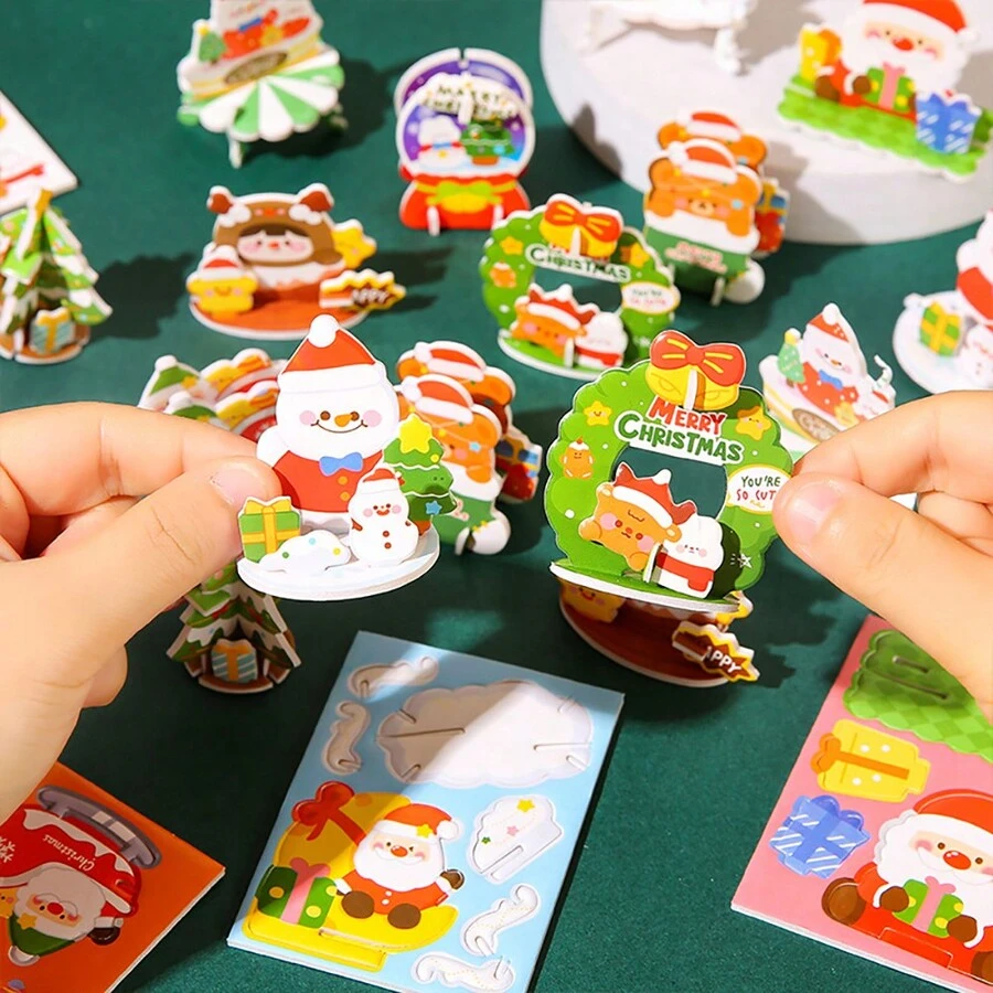 20 miếng ghép hình 3D trang trí Giáng sinh đồ trang trí để bàn, mô hình ghép hình 3D tự làm thủ công quà tặng nhỏ cho Giáng sinh