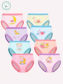 8pcs Young Girl Soft Comfortable Cartoon Pattern Briefs Casual Underwear Set