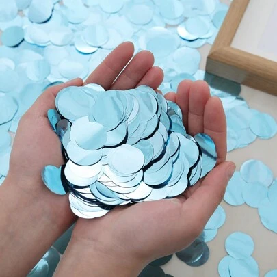 1-pack PE-kastkonfetti, minimalistisk metallisk blå rund konfetti för fest, jul